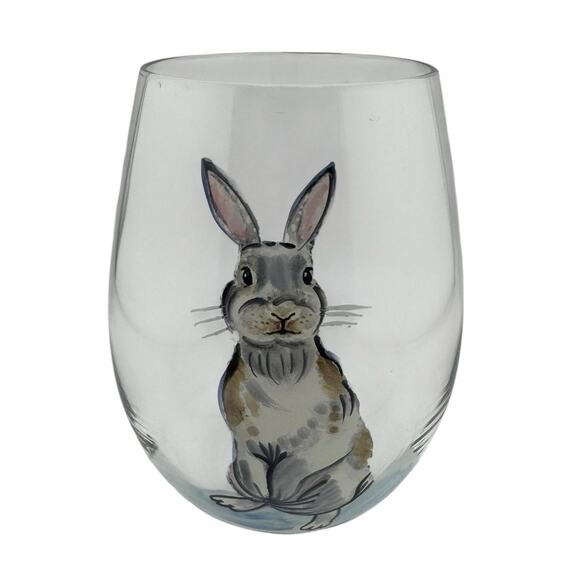 Pier 1 Vintage Stemless Bunny Wine Glasses Hand Painted Details Set of 4 - Picture 6 of 6